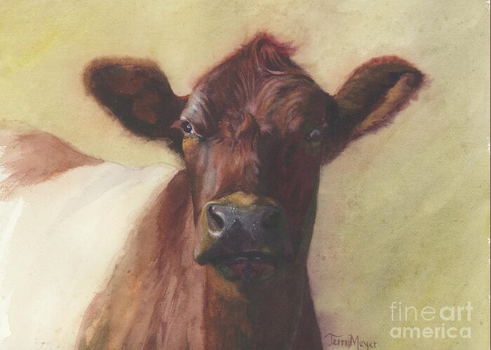 Cow Painting Greeting Card featuring the painting Cow Portrait III - Pregnant Pause by Terri Meyer