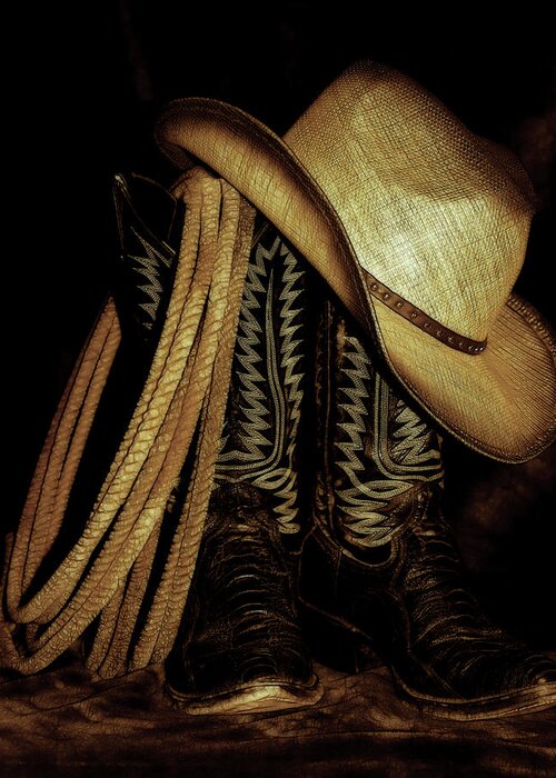 Cowboy Boots, Rope And Hat Greeting 