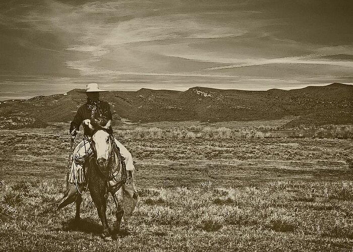 Sepia Greeting Card featuring the photograph Cowboy Ride by Amanda Smith