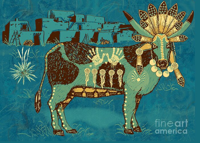 Native Greeting Card featuring the digital art Cowchina by Laura Brightwood