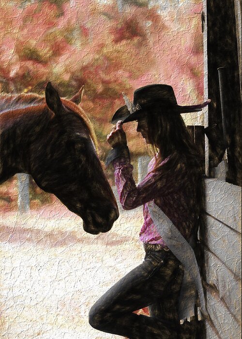 Cowgirl Greeting Card featuring the photograph Cowgirl and her Horse by Keith Lovejoy