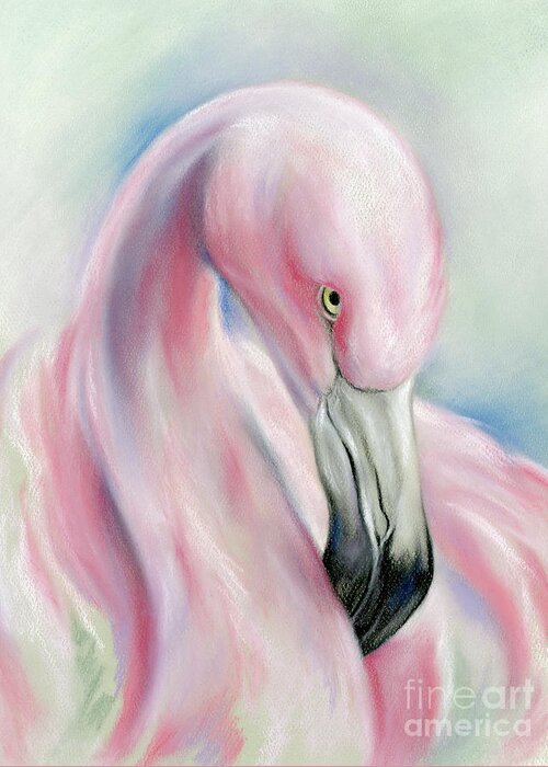 Bird Greeting Card featuring the painting Coy Flamingo by MM Anderson