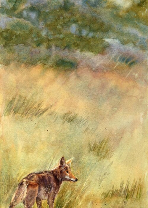Coyote Greeting Card featuring the painting Coyote Santa Rosa Plateau by Bonnie Rinier