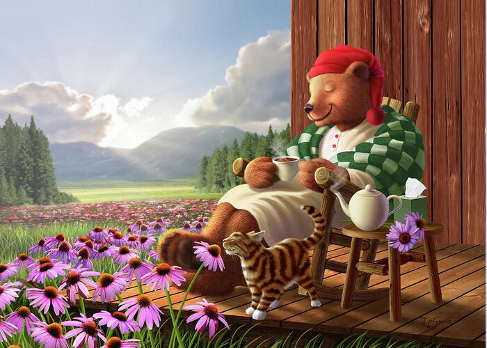 Bear Greeting Card featuring the digital art Cozy Porch by Jerry LoFaro