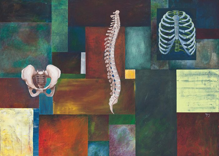 Chiropractic Greeting Card featuring the painting Cradle Column Cage by Sara Young