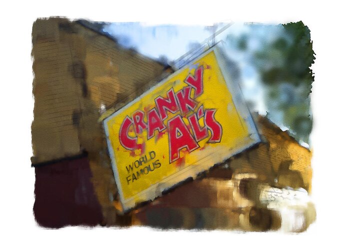 Cranky Al's Pizza Bakery Coffee Sign Wauwatosa Greeting Card featuring the digital art Cranky Al's by Geoff Strehlow