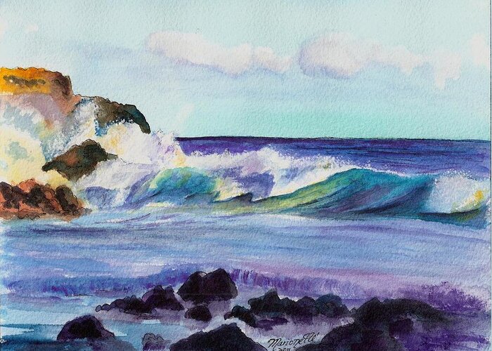 Kauai Art Greeting Card featuring the painting Crashing Waves by Marionette Taboniar