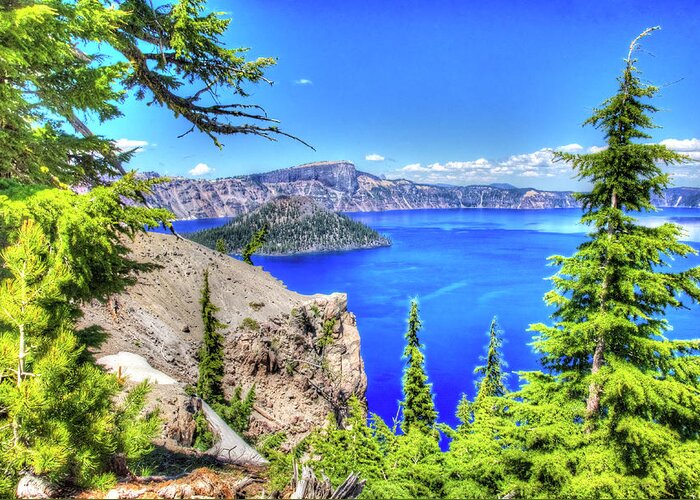 Crater Lake Greeting Card featuring the photograph Crater Lake 2 by Richard J Cassato