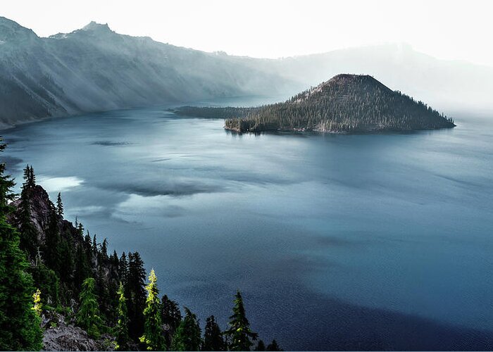 America Greeting Card featuring the photograph Crater Lake under a siege by Eduard Moldoveanu