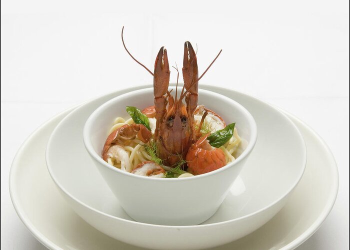 Food Greeting Card featuring the photograph Crayfish with noodles by Frank Lee