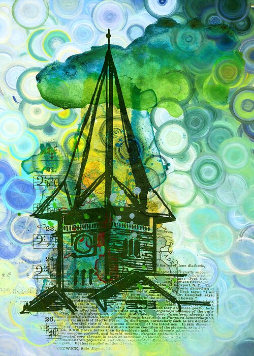 Crazy House In The Clouds Whimsy Greeting Card featuring the painting Crazy House In The Clouds Whimsy by Georgiana Romanovna