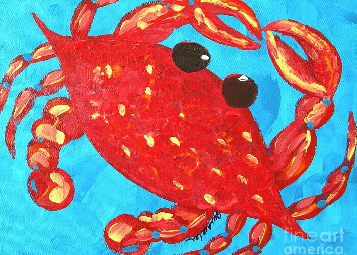 Crab Greeting Card featuring the painting Crazy Red Crab by JoAnn Wheeler