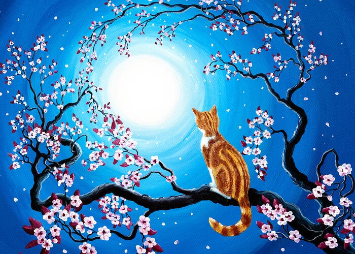 Orange Tabby Greeting Card featuring the painting Creamsicle Kitten in Blue Moonlight by Laura Iverson