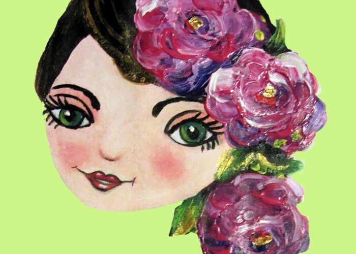 Face Greeting Card featuring the painting Creative Green Eye by Vesna Martinjak