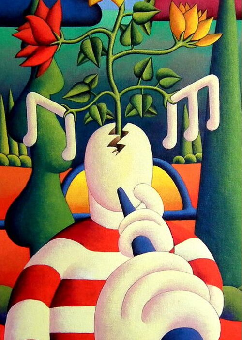 Creative Greeting Card featuring the painting Creative Soft Musician With Emerging Flowers by Alan Kenny