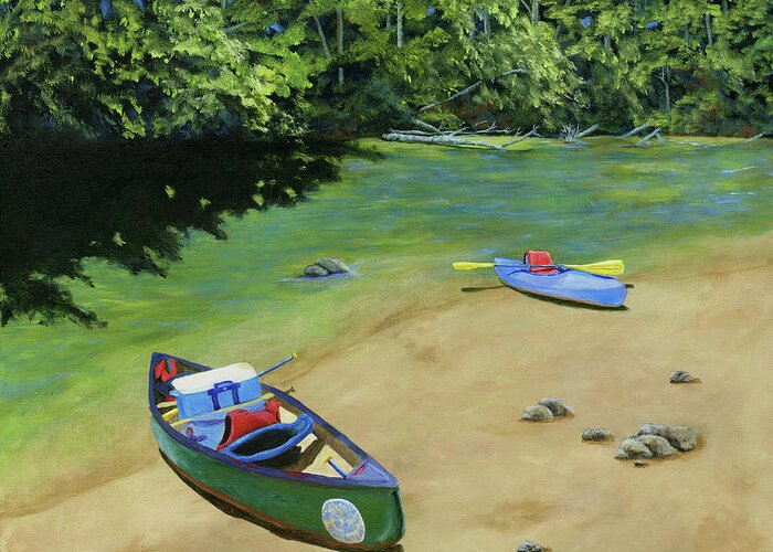 Canoe Greeting Card featuring the painting Creek Lunch Break by Donna Tucker