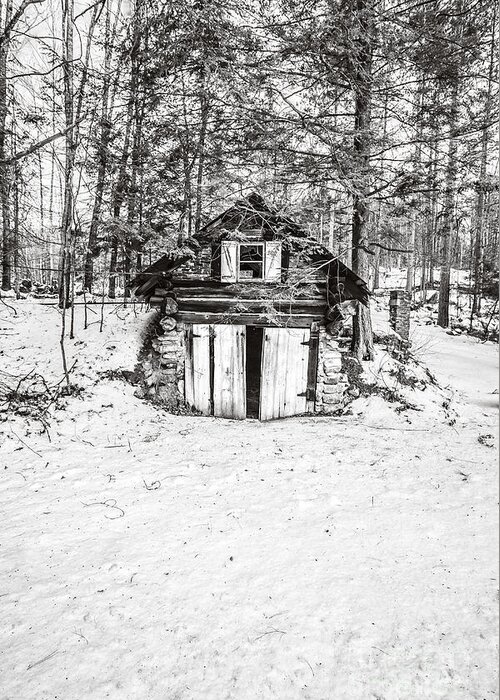 Winter Greeting Card featuring the photograph Creepy Winter Cabin in the Woods by Edward Fielding