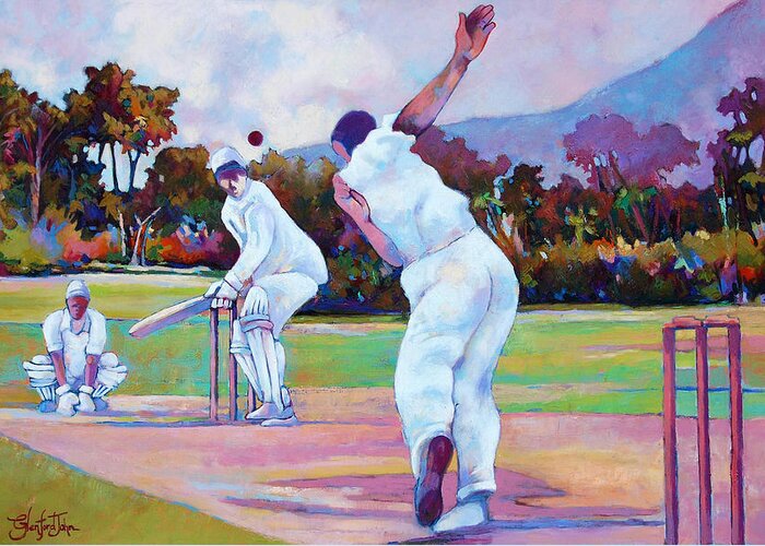 Landscape Greeting Card featuring the painting Cricket In The Park by Glenford John
