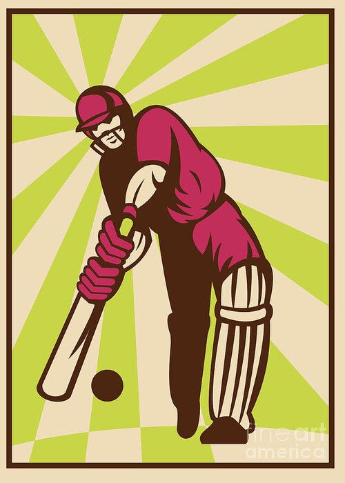 Cricket Sports Batsman Batting Retro Digital Art By Aloysius Patrimonio