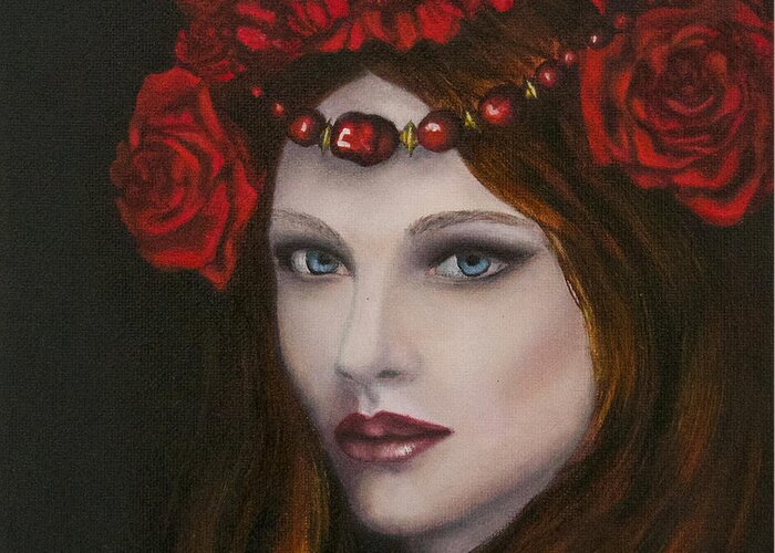 Flower Greeting Card featuring the painting Crimson Lady by Iryna Oliinyk
