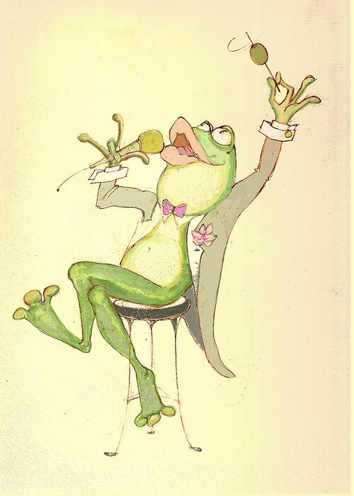 Frog Greeting Card featuring the mixed media Croaky Karaoke by Peggy Wilson