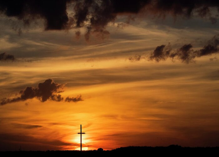 Cross Greeting Card featuring the photograph Cross at Sunset by David Kay