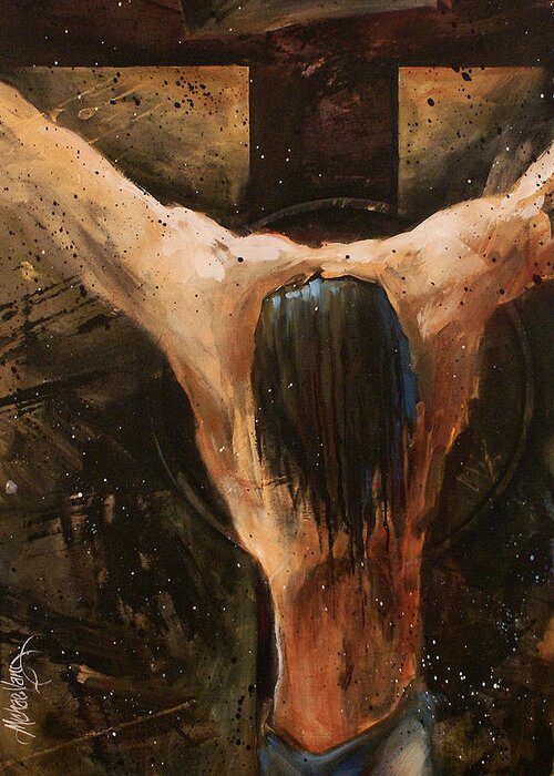 Crucifix Greeting Card featuring the painting Cross by Michael Lang