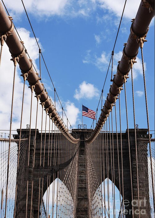 Manhattan Greeting Card featuring the photograph Crossing The Brooklyn Bridge by Judy Wolinsky