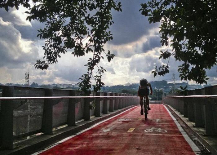 Cyclist Greeting Card featuring the photograph Crossing The Expressway - by Carlos Alkmin