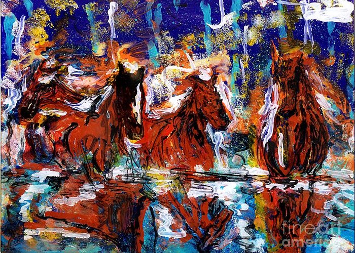 Abstract Colorful Painting Greeting Card featuring the painting Crossing water by Lidija Ivanek - SiLa