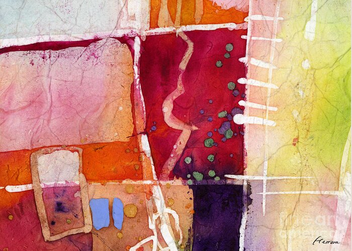 Abstract Greeting Card featuring the painting Crossroads - Red by Hailey E Herrera