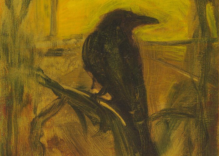 Bird Greeting Card featuring the painting Crow 21 by David Ladmore