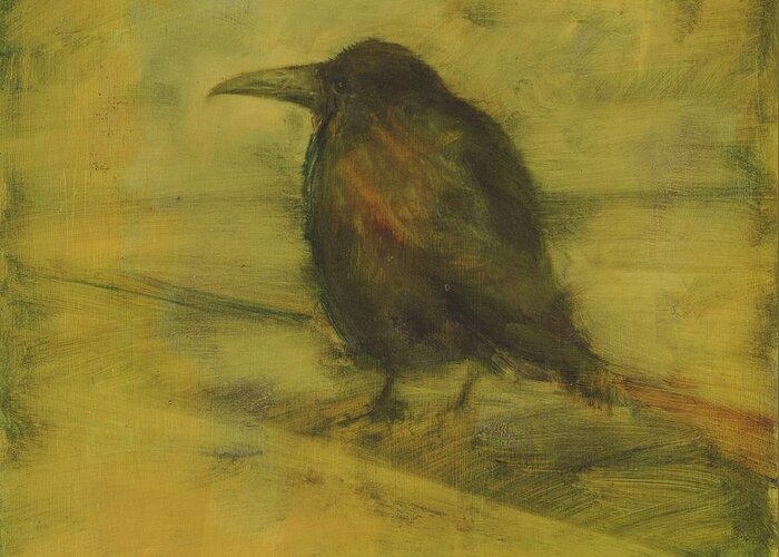 Bird Greeting Card featuring the painting Crow 27 by David Ladmore