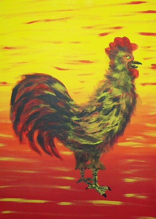 Rooster Greeting Card featuring the painting Crow Away by Laurette Escobar