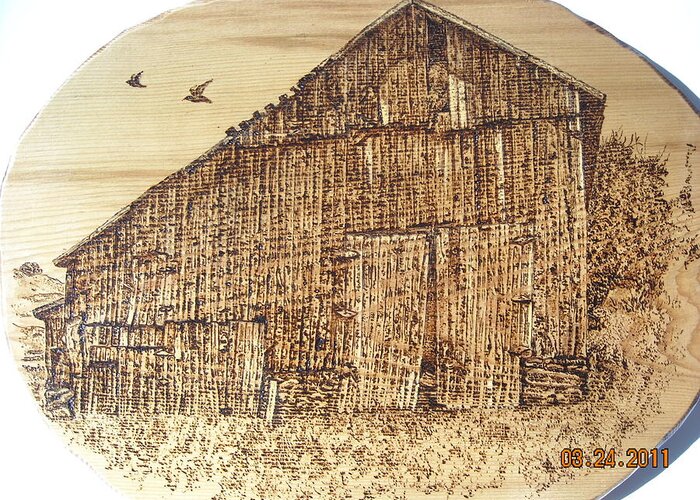 Crow Barn Pyrography by Doris Lindsey