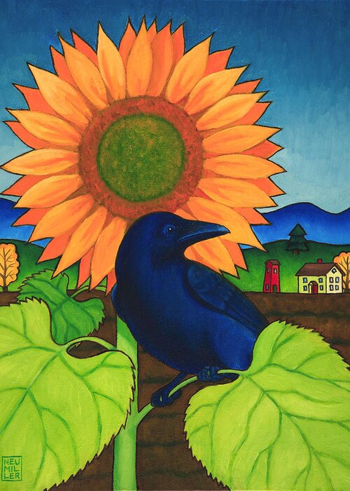 Crow Greeting Card featuring the painting Crow in the Garden by Stacey Neumiller