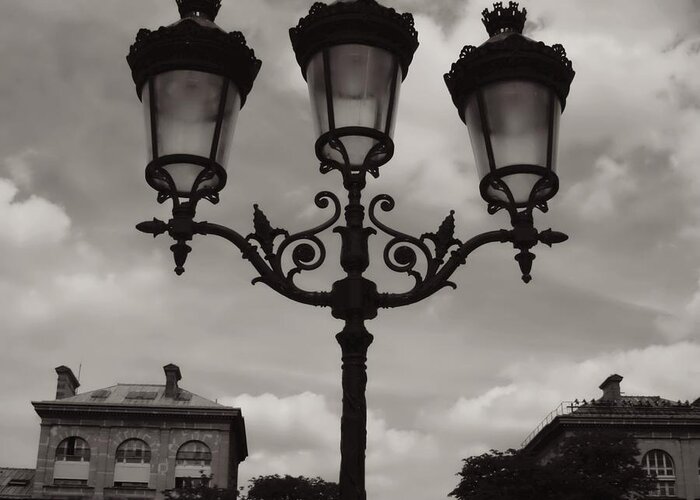Candelabra Greeting Card featuring the photograph Crowned Luminaires in Paris by Carol Groenen