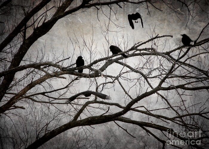 Crows Greeting Card featuring the photograph Crows at Midnight by Angie Rea