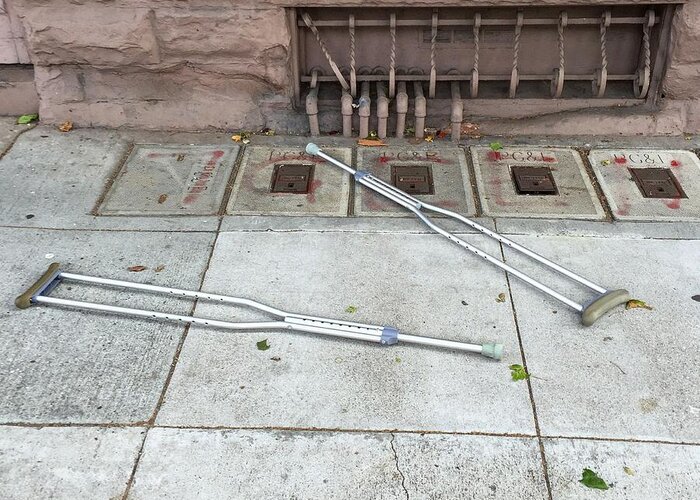 Street Greeting Card featuring the photograph Crutches by Erik Burg