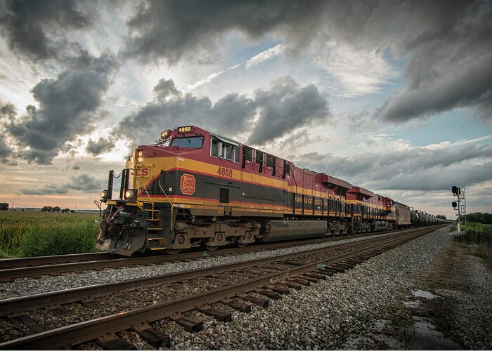 Railroad Tracks Greeting Card featuring the photograph CSX K443 south at Ft Branch Indiana by Jim Pearson