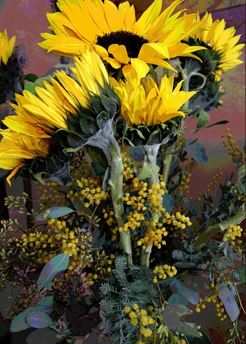 Sunflowers Greeting Card featuring the photograph Cuddling Sunflowers by Patricia Haynes