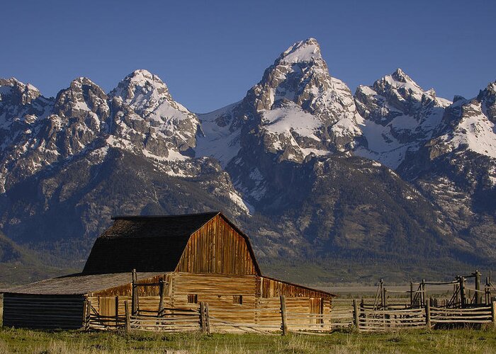 00210002 Greeting Card featuring the photograph Cunningham Cabin and Tetons by Pete Oxford