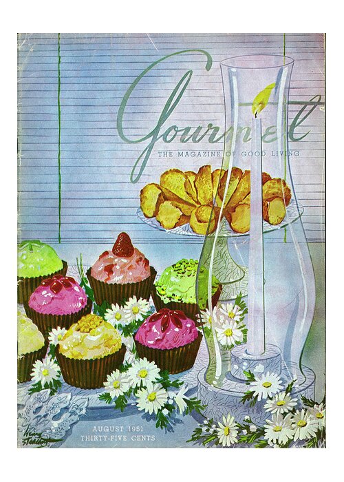 Illustration Greeting Card featuring the photograph Cupcakes And Gaufrettes Beside A Candle by Henry Stahlhut