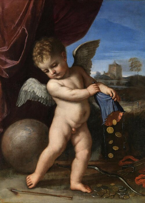 Guercino Greeting Card featuring the painting Cupid spurning riches by Guercino