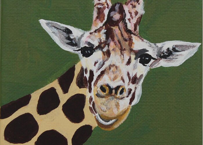 Animal Mugs Collection Greeting Card featuring the painting Curious Giraffe by Annette M Stevenson