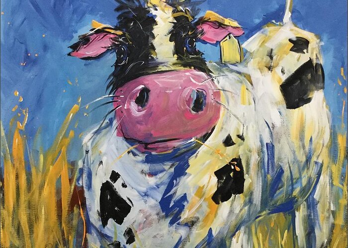 Holstein Greeting Card featuring the painting Curiousity by Terri Einer