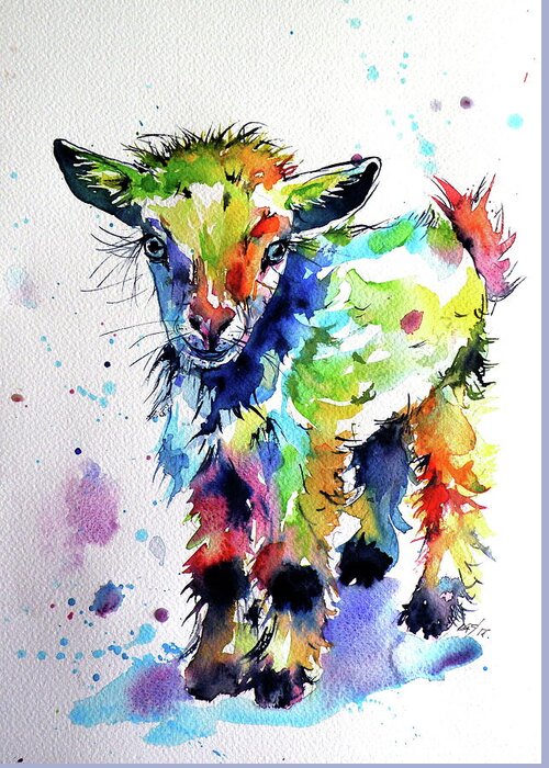 Cute Greeting Card featuring the painting Cute baby goat by Kovacs Anna Brigitta