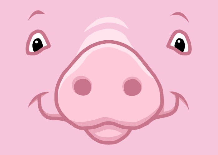 Pink Pig Greeting Card featuring the painting Cute Happy Pink Pig Big Face by Crista Forest