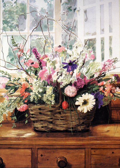 Floral Greeting Card featuring the painting Cutting Garden Arrangement by David Lloyd Glover