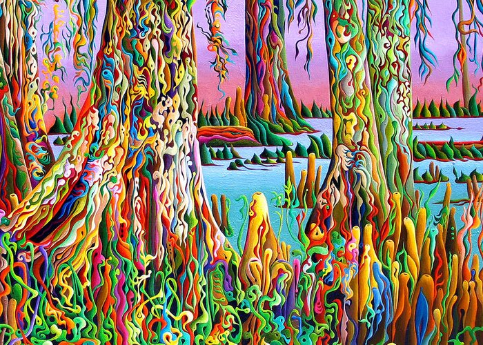 Cypress Greeting Card featuring the painting Cypress Spirit Rising by Amy Ferrari